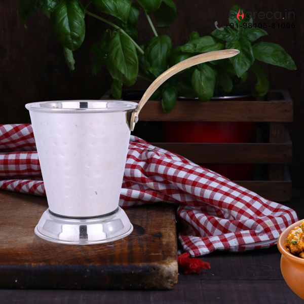 SS Hammered Bucket with Brass Handle